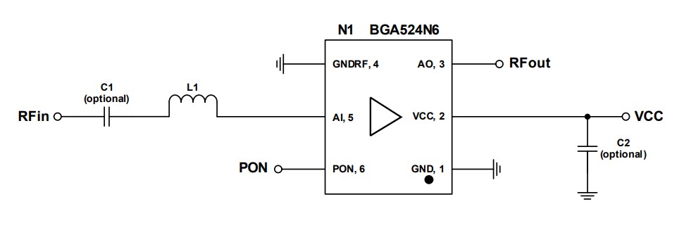 Application Circuit Diagram - Infineon Technologies BGA524N6 Silicon Germanium Low Noise Amplifier